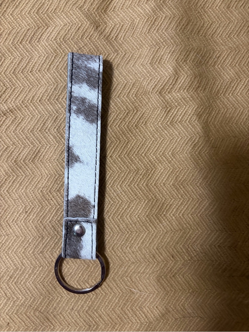 Cowhide Print Key Wristlet Strap - White and Brown